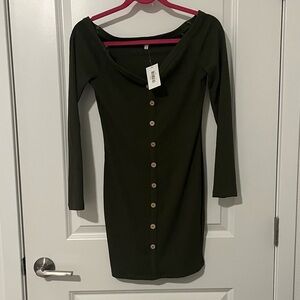 Olive Green Button-Down Dress
